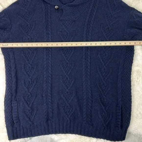 SAOL Irelend Blue Sweater - Merino Wool Aran Shawl Collar - Picture 6 of 7